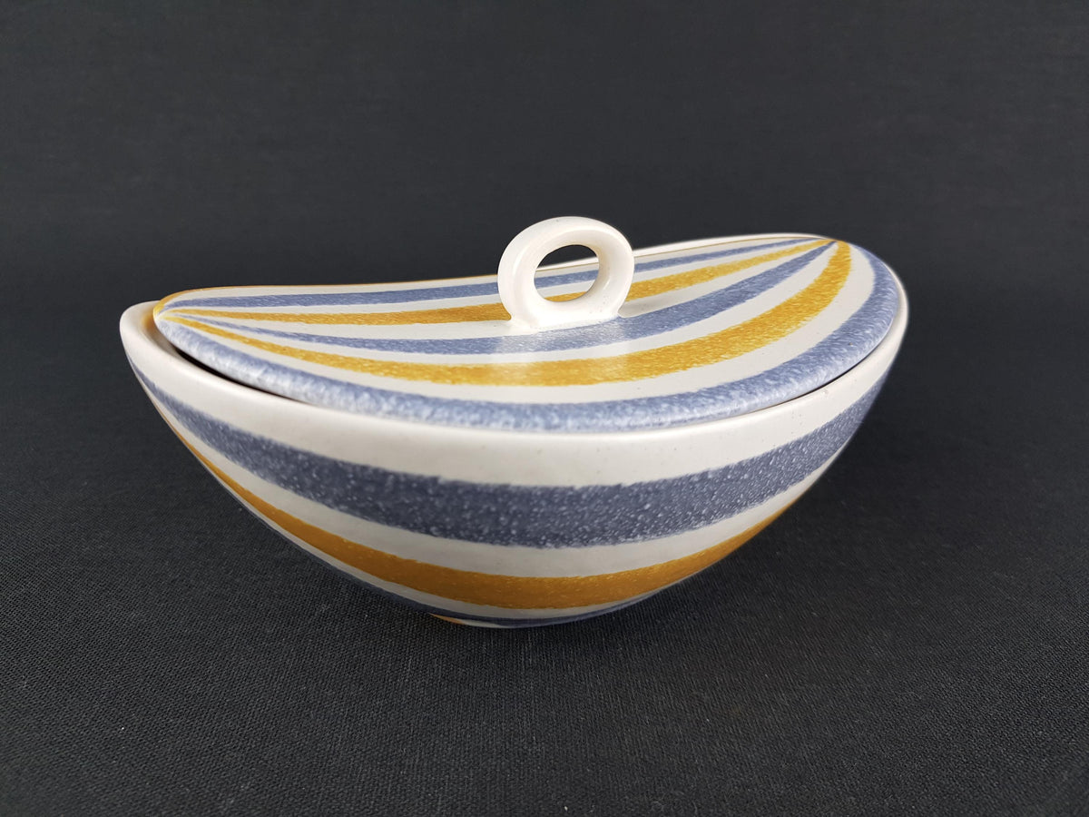 Vintage FLORA GOUDA HOLLAND Lidded Jar With Striped Decor 1238 Dutch Pottery 1960s