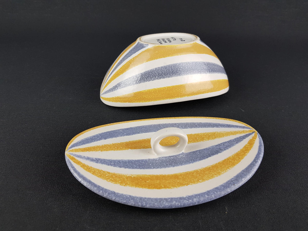 Vintage FLORA GOUDA HOLLAND Lidded Jar With Striped Decor 1238 Dutch Pottery 1960s