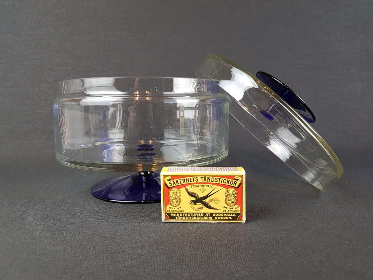 Vintage ROYAL LEERDAM KRISTALUNIE Blue and Clear Glass Cookie Jar by Floris Meydam Dutch Glass Art 60s 70s