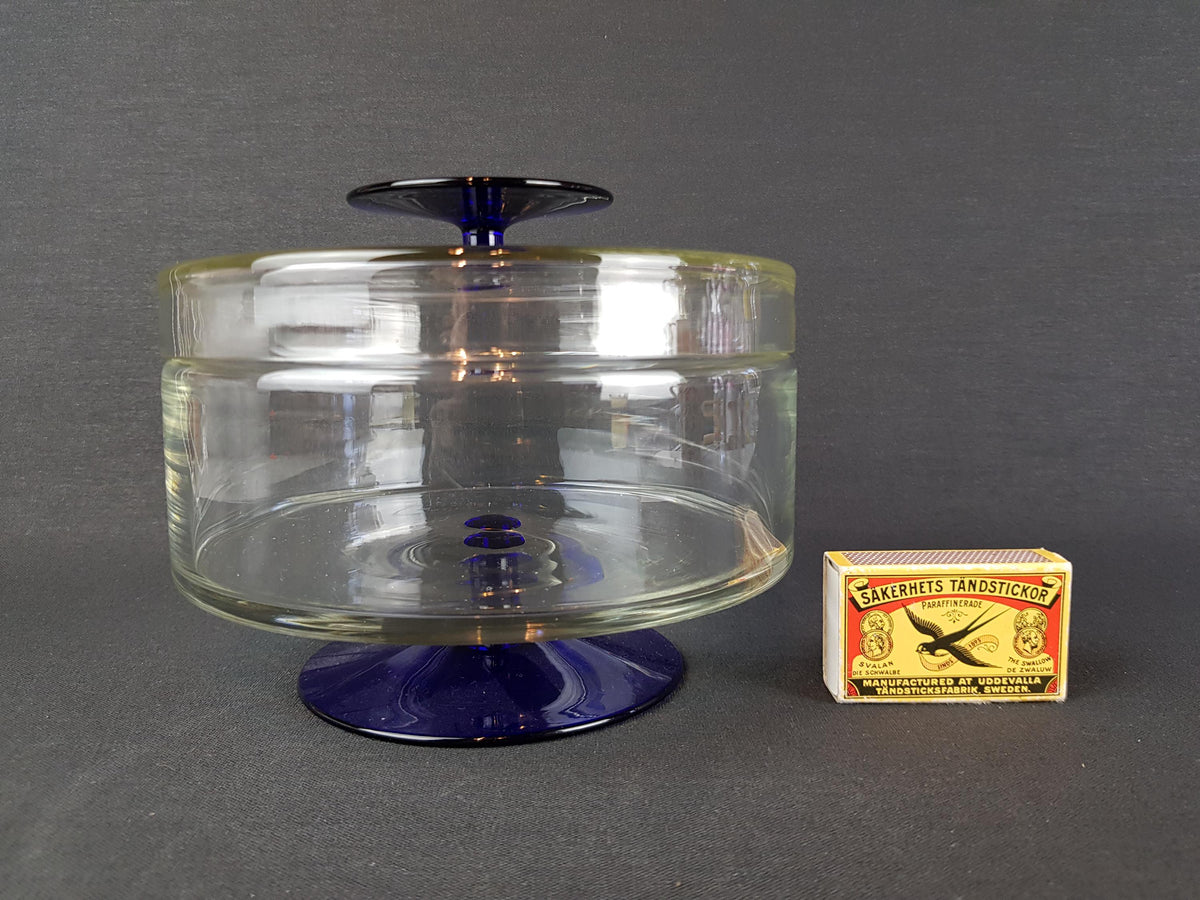 Vintage ROYAL LEERDAM KRISTALUNIE Blue and Clear Glass Cookie Jar by Floris Meydam Dutch Glass Art 60s 70s