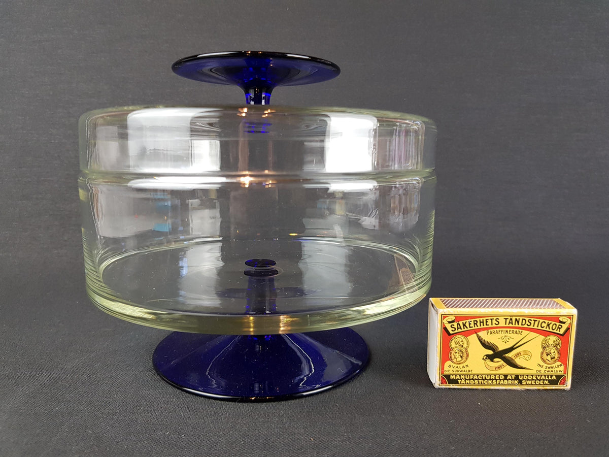 Vintage ROYAL LEERDAM KRISTALUNIE Blue and Clear Glass Cookie Jar by Floris Meydam Dutch Glass Art 60s 70s
