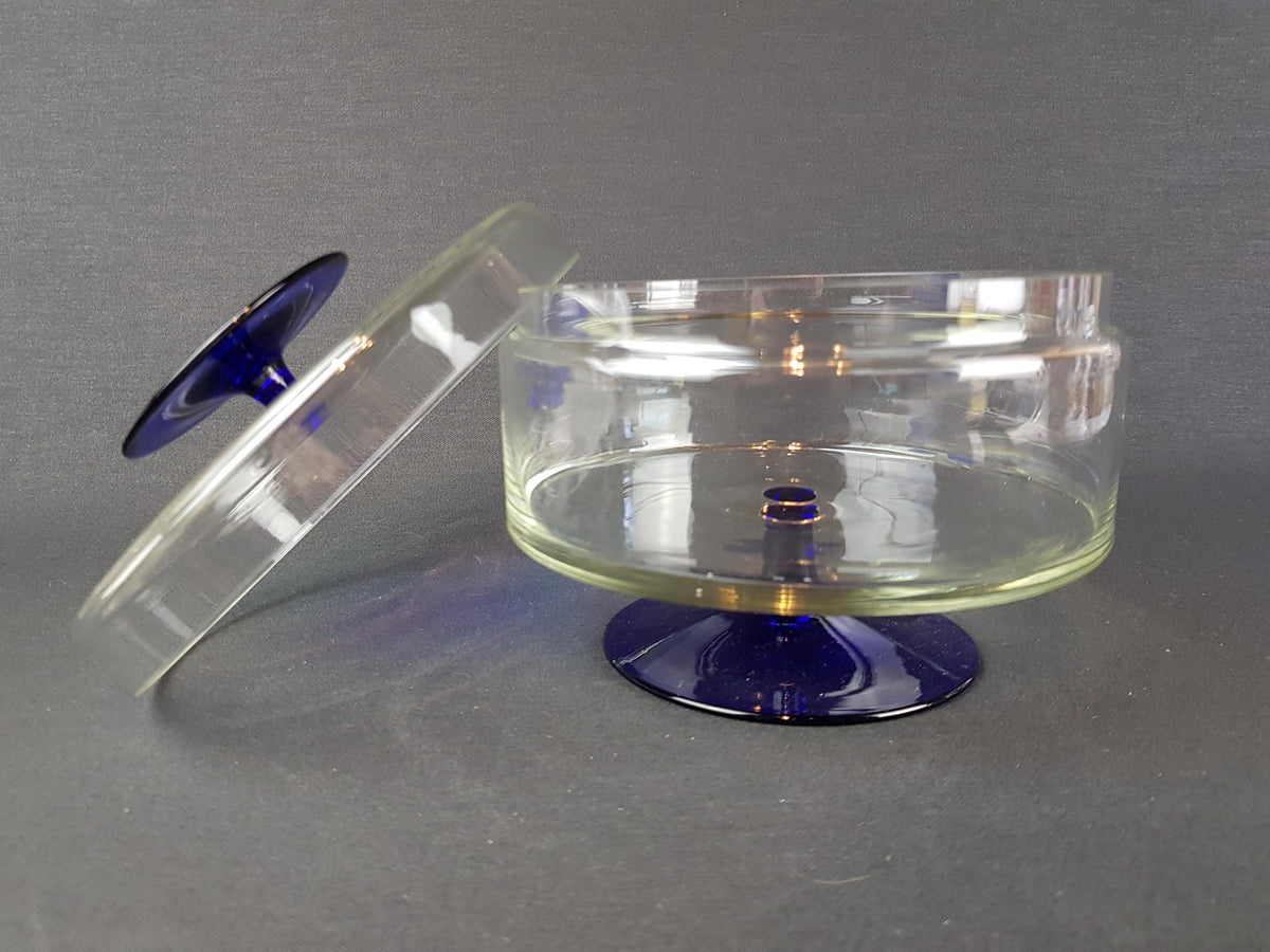 Vintage ROYAL LEERDAM KRISTALUNIE Blue and Clear Glass Cookie Jar by Floris Meydam Dutch Glass Art 60s 70s