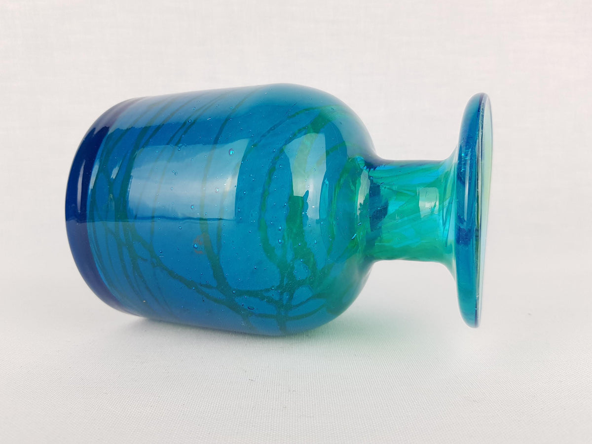 Vintage MDINA Blue and Green Glass Vase With Stripes Decor from Malta 1970s