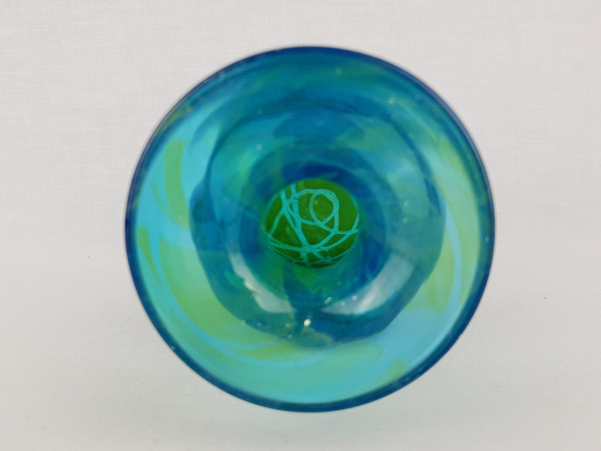Vintage MDINA Blue and Green Glass Vase With Stripes Decor from Malta 1970s