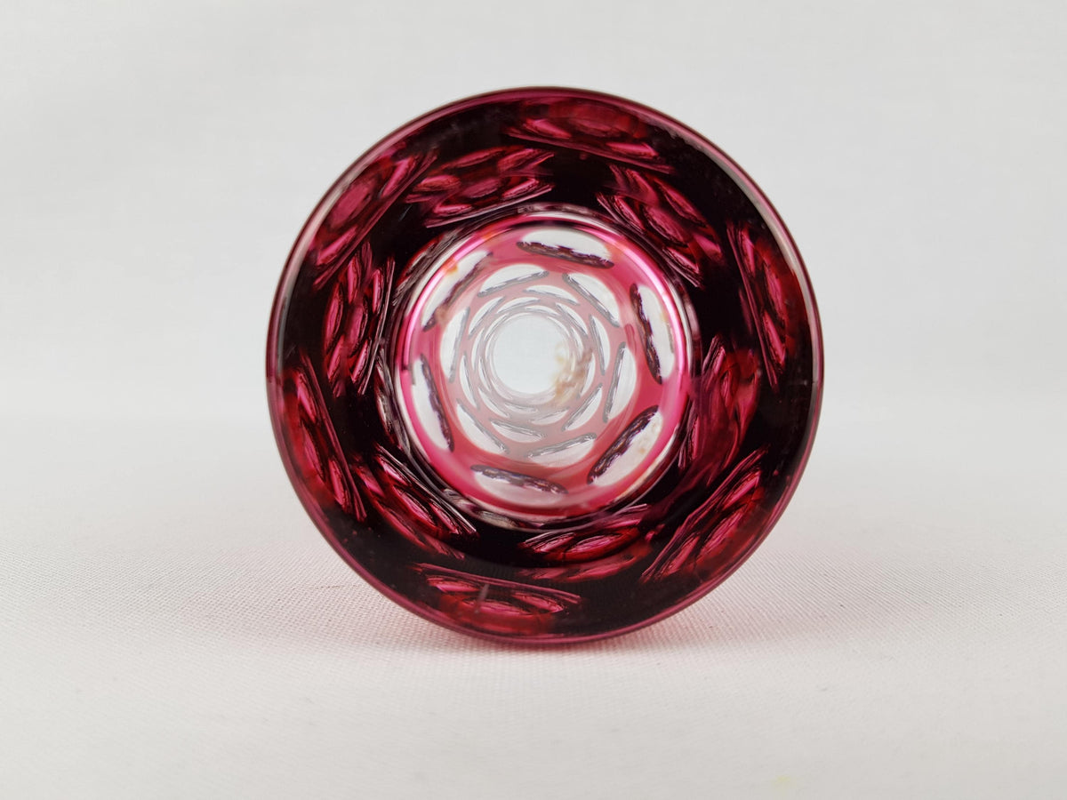 Vintage NACHTMANN BLEIKRISTALL Red Cut to Clear Glass Vase Bamberg West Germany 1950s