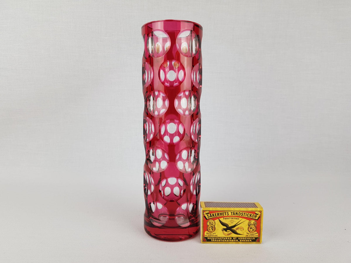 Vintage NACHTMANN BLEIKRISTALL Red Cut to Clear Glass Vase Bamberg West Germany 1950s