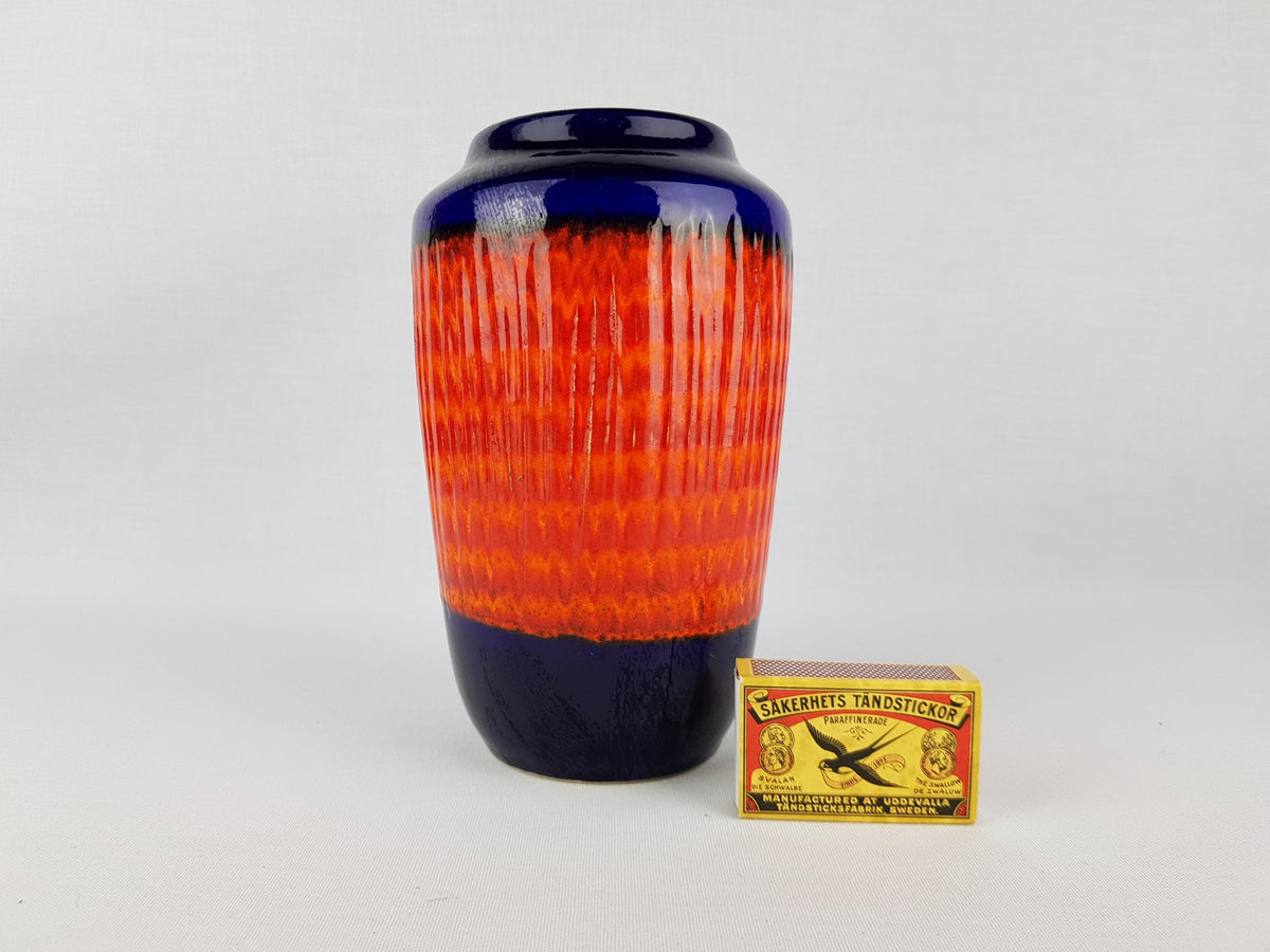 Vintage SCHEURICH KERAMIK Red and Blue Vase 238/18 West German Pottery 1970s