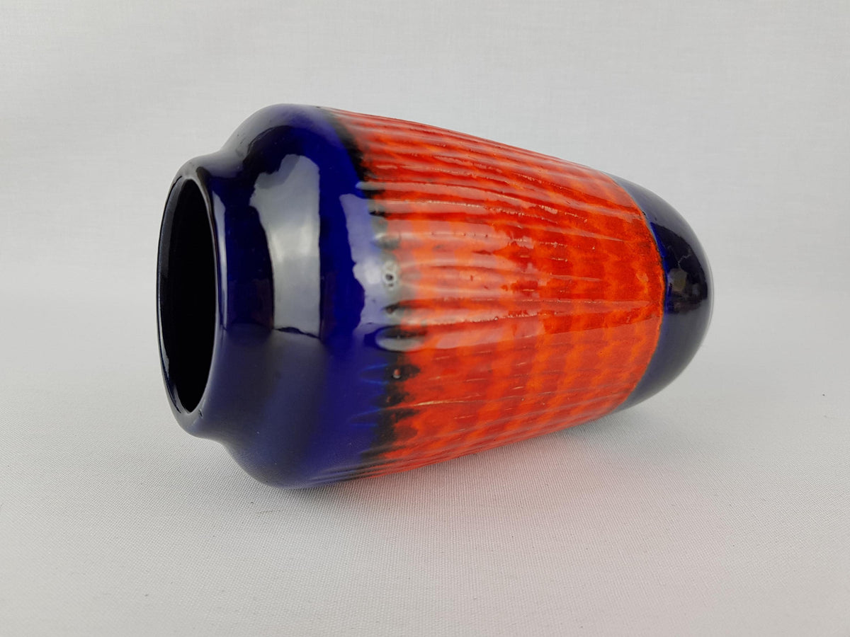 Vintage SCHEURICH KERAMIK Red and Blue Vase 238/18 West German Pottery 1970s