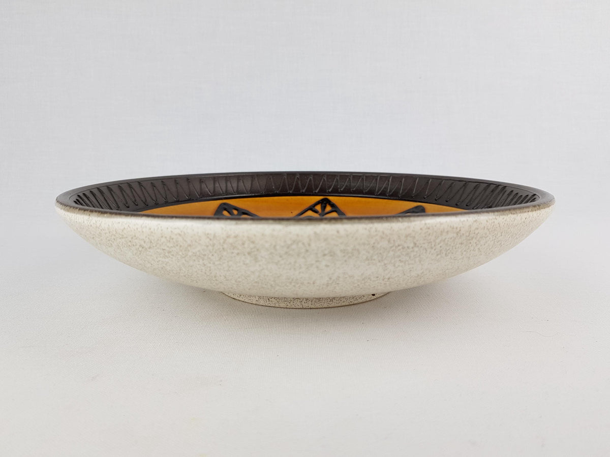 Vintage DÜMLER & BREIDEN Brown and Ocher Bowl with Relief Leaf pattern 226-25 West German Pottery 1970s