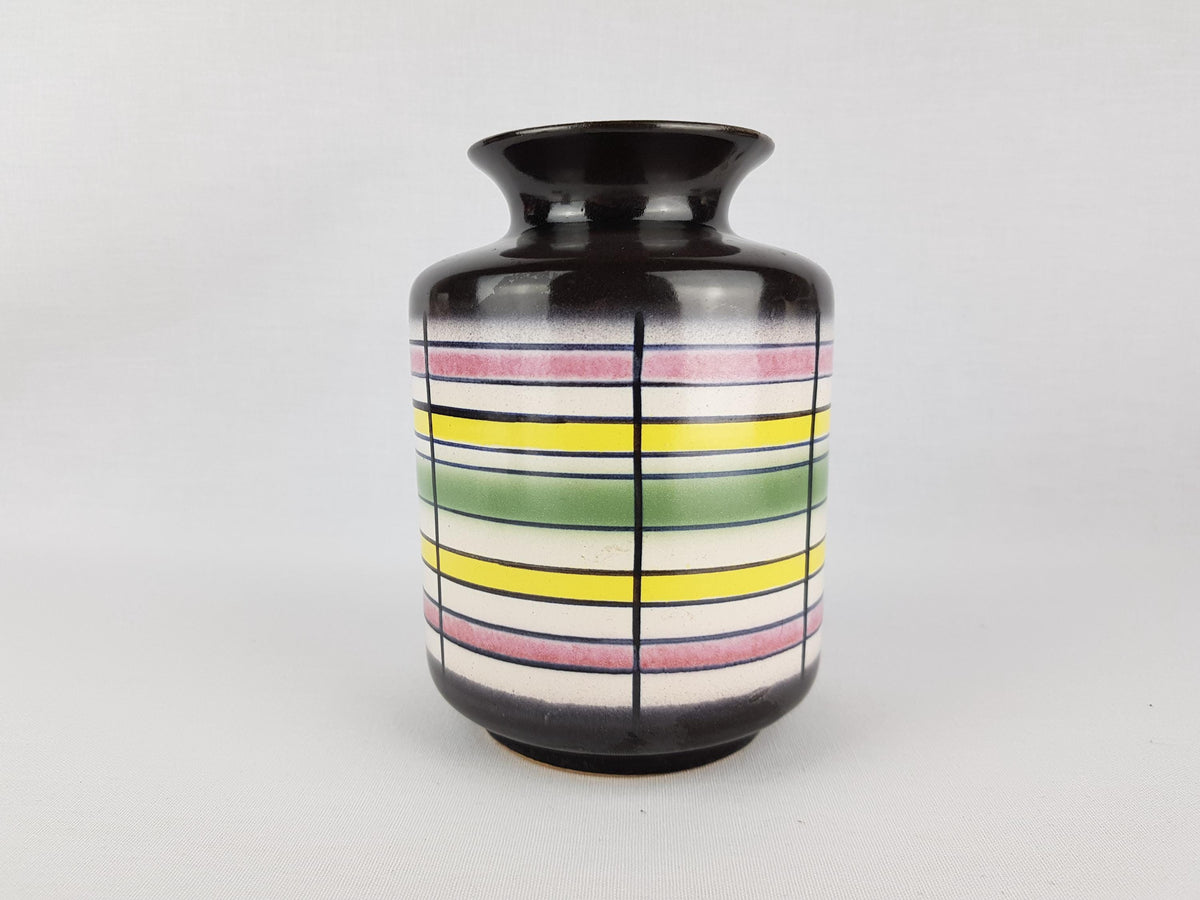 Vintage VEB GEORGENTHAL Brown with Colored Ring Decor East German Pottery 1960s 1970s