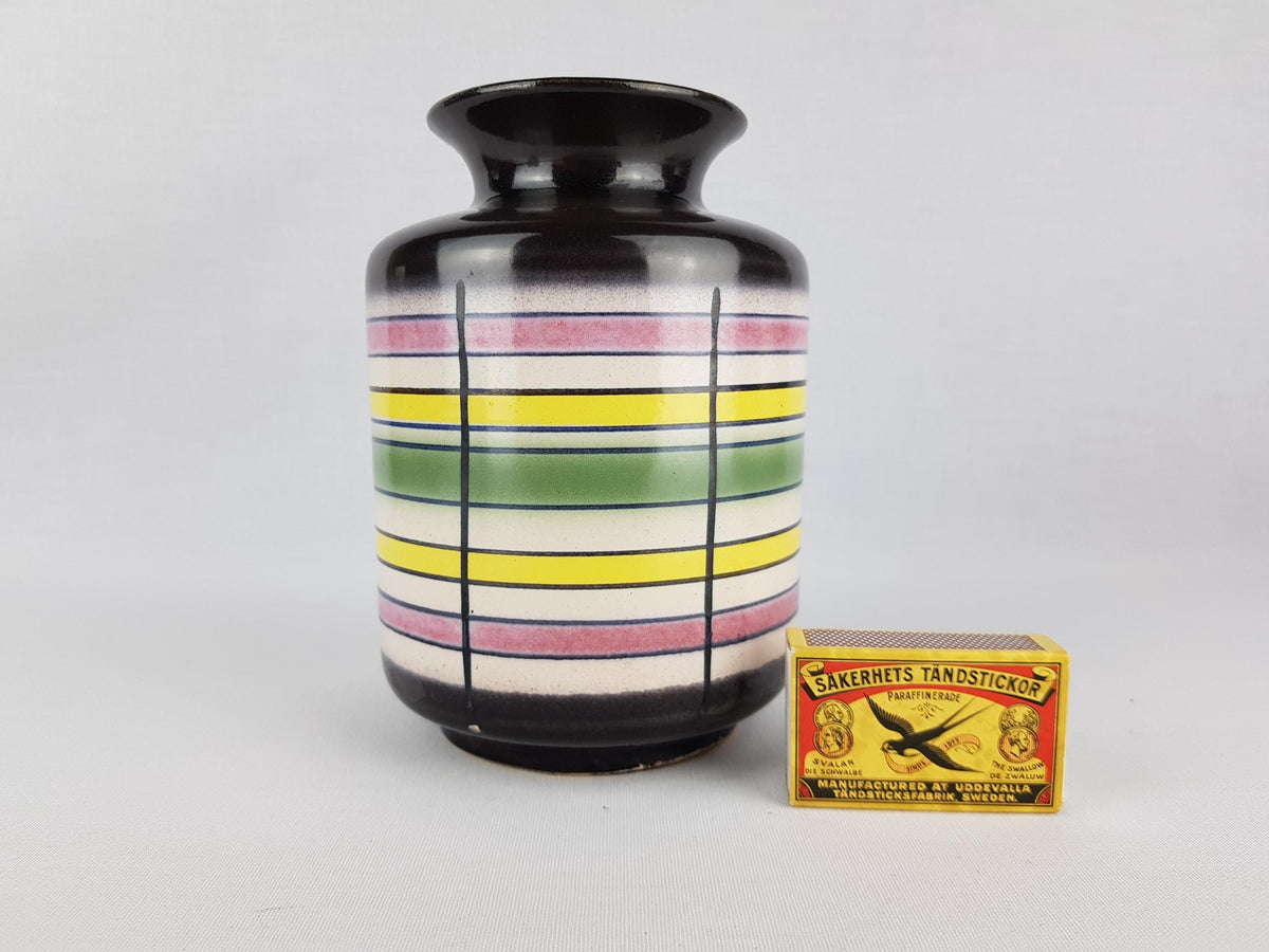 Vintage VEB GEORGENTHAL Brown with Colored Ring Decor East German Pottery 1960s 1970s