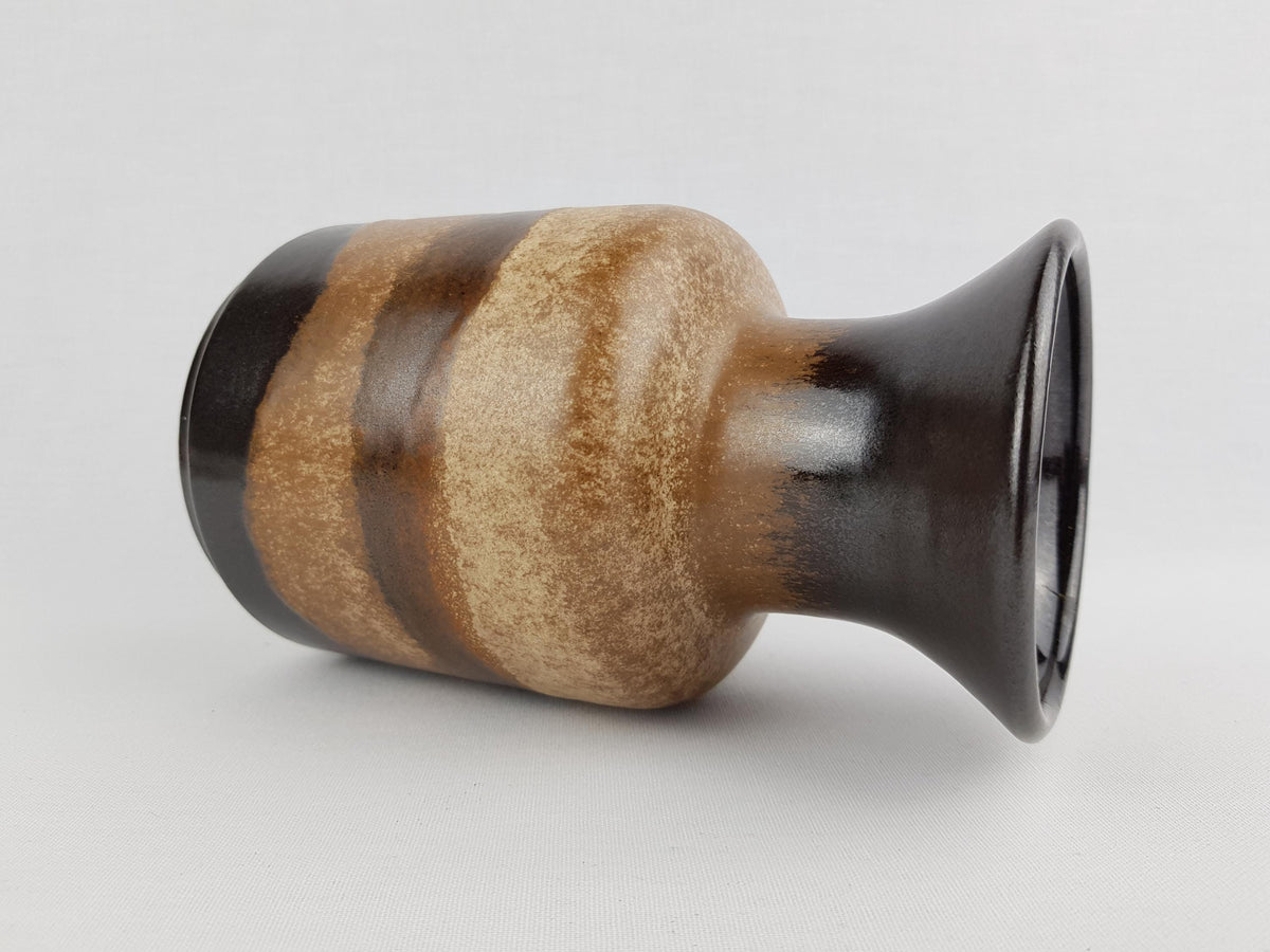 Vintage JASBA Beige and Brown Trumpet Vase N602 10 18 West German Pottery 1970s