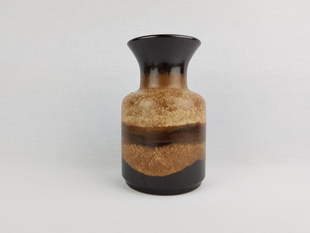 Vintage JASBA Beige and Brown Trumpet Vase N602 10 18 West German Pottery 1970s