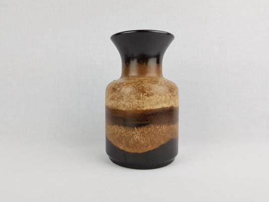 Vintage JASBA Beige and Brown Trumpet Vase N602 10 18 West German Pottery 1970s