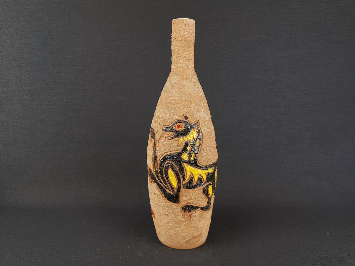 Vintage FRATELLI FANCIULLACCI Vase with Deer and Lion Decor Italian Pottery 1960s