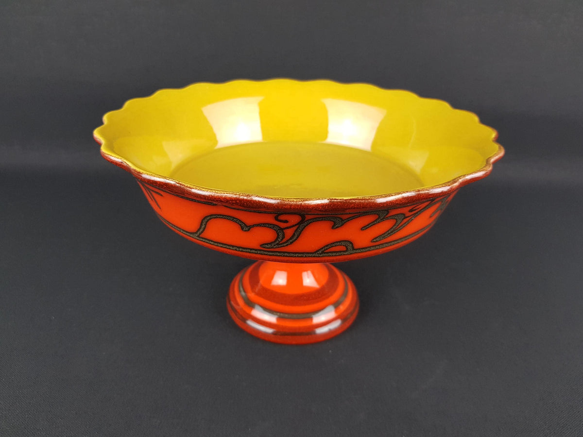 Vintage FLORA GOUDA HOLLAND Ceramic Orange Etagere Fruit Bowl With Tokio Decor 951 Dutch Pottery 1970s