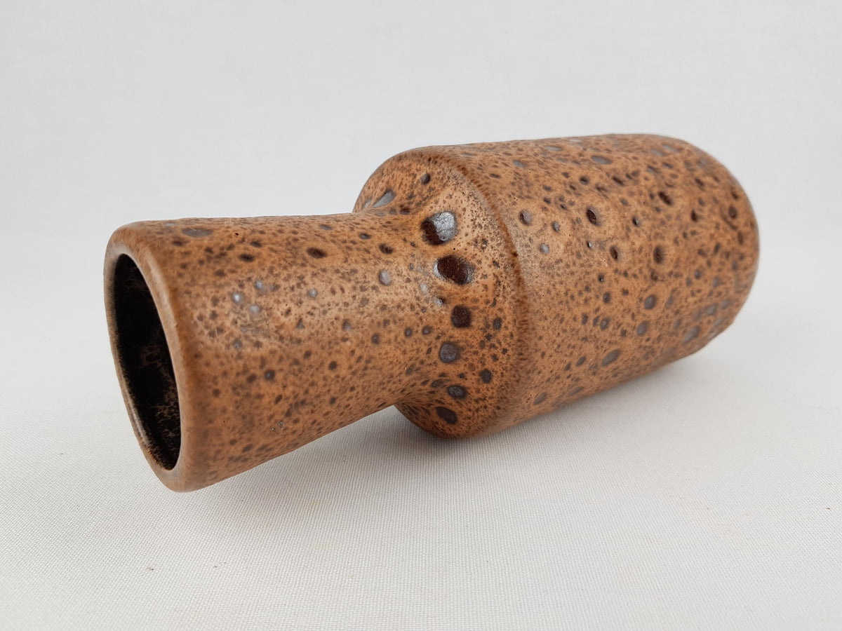 Vintage STEULER KERAMIK Brown Fat Lava Vase 142-20 West German Pottery 1960s