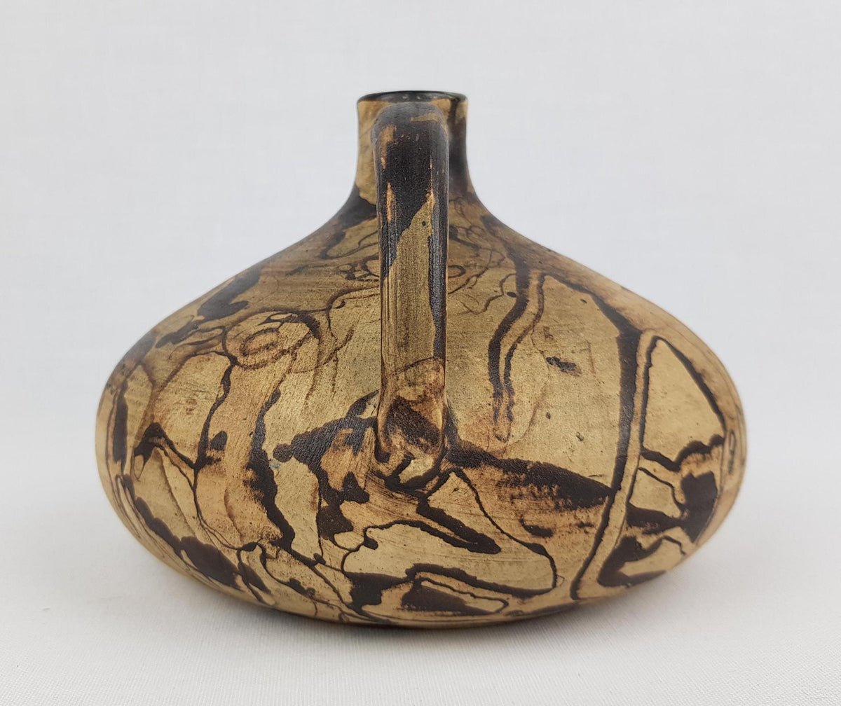 Vintage GERHARD LIEBENTHRON Beige and Brown Studio Art Pottery Pitcher Vase West Germany 1974s