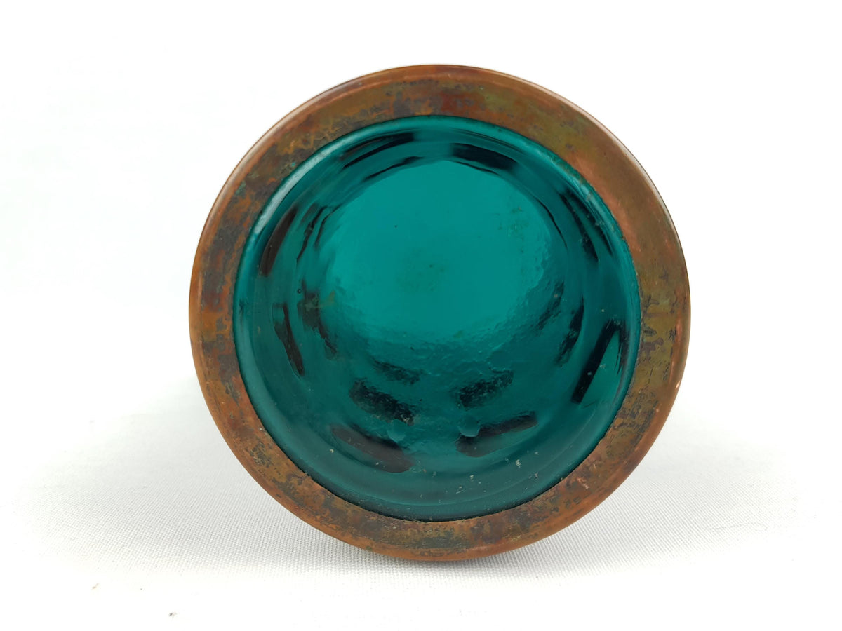 Vintage DRIBURG KRISTALL Handled Blue Turquoise Vase with Copper Base "Vercuna" Serie by Theodor Hoffmann (teha) 1960's