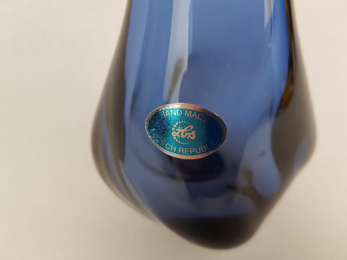 Vintage ZELEZNY BROD SKLO Blue Glass Vase from Czechoslovakia 1960s by Miloslav Klinger