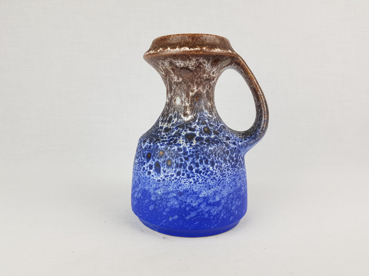 Vintage STEULER KERAMIK Handled Blue Brown Vase 315-10 West German Pottery 1970s
