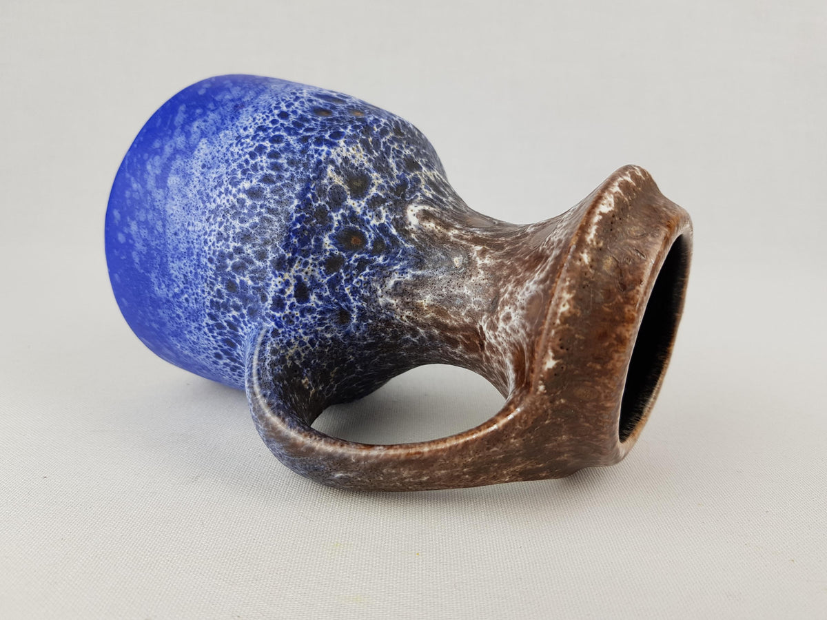 Vintage STEULER KERAMIK Handled Blue Brown Vase 315-10 West German Pottery 1970s