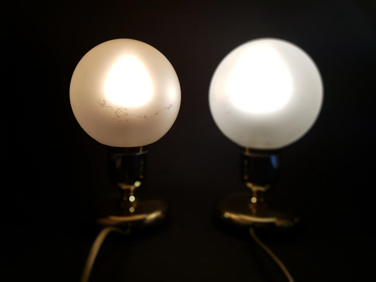 Pair of vintage WORTMANN & FILZ , Footed Table or Bedside Lamps with Frosted Plastic Bulb Shades West-Germany 1960s