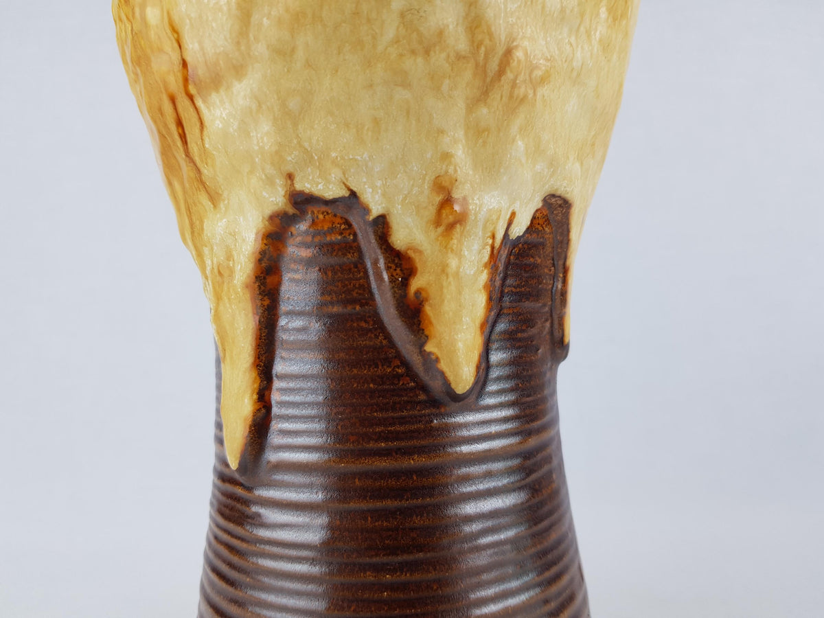 Vintage DÜMLER & BREIDEN Keramik Beige and Brown Handled Fat Lava Jug Vase 647-30 West German Pottery 1970s