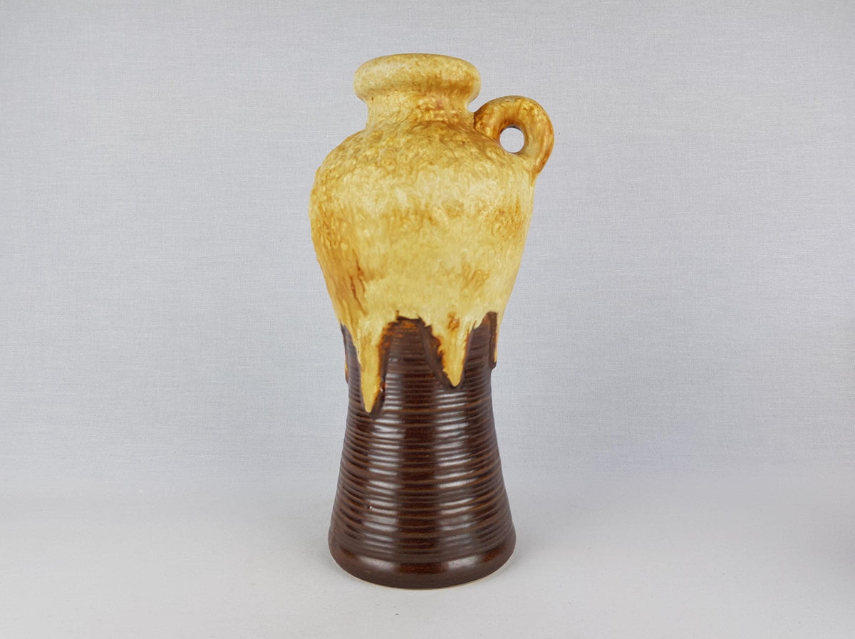Vintage DÜMLER & BREIDEN Keramik Beige and Brown Handled Fat Lava Jug Vase 647-30 West German Pottery 1970s