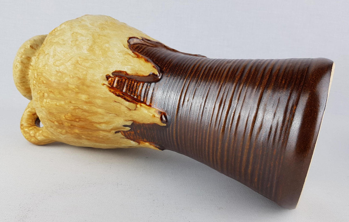 Vintage DÜMLER & BREIDEN Keramik Beige and Brown Handled Fat Lava Jug Vase 647-30 West German Pottery 1970s