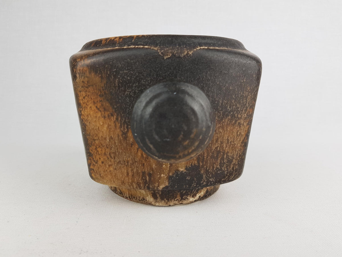 Vintage LORÉ KERAMIEK BEESEL Brown Double Knobs Planter Flower Pot B146 Dutch Pottery 1970s
