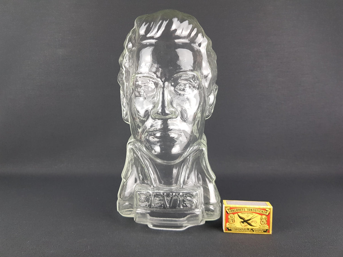 Vintage INGRID GLAS Glass Head Phone Holder, Hat Cap Wig Holder Glass Bust of the King of Rock'n Roll Elvis Presley West Germany 1960-70