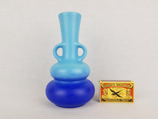 Vintage STEULER KERAMIK Double Handled Dark and Light Blue Vase By Cari Zalloni 236-15 West German Pottery 1970s