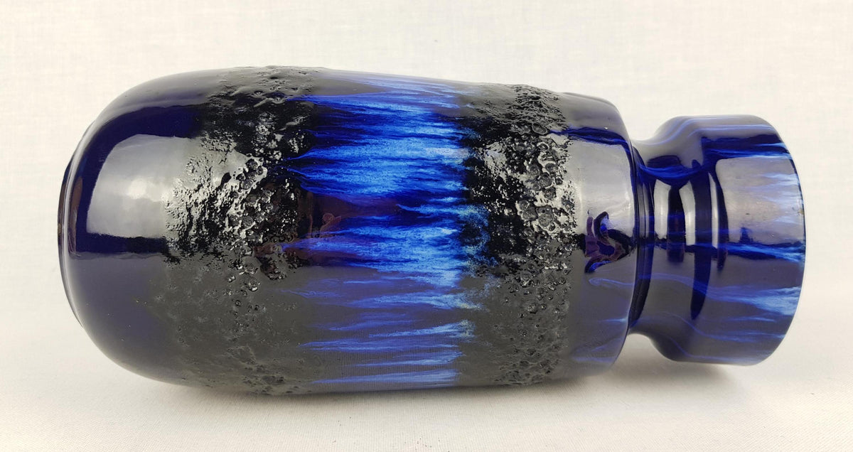 Vintage SCHEURICH KERAMIK Blue Vase With Black Fat Lava Decor 242-22 West German Pottery 1970s