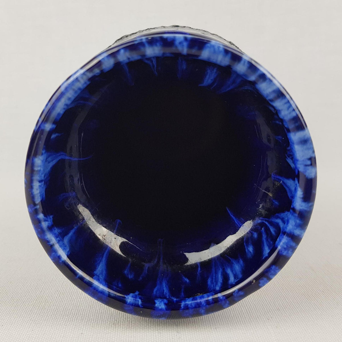 Vintage SCHEURICH KERAMIK Blue Vase With Black Fat Lava Decor 242-22 West German Pottery 1970s