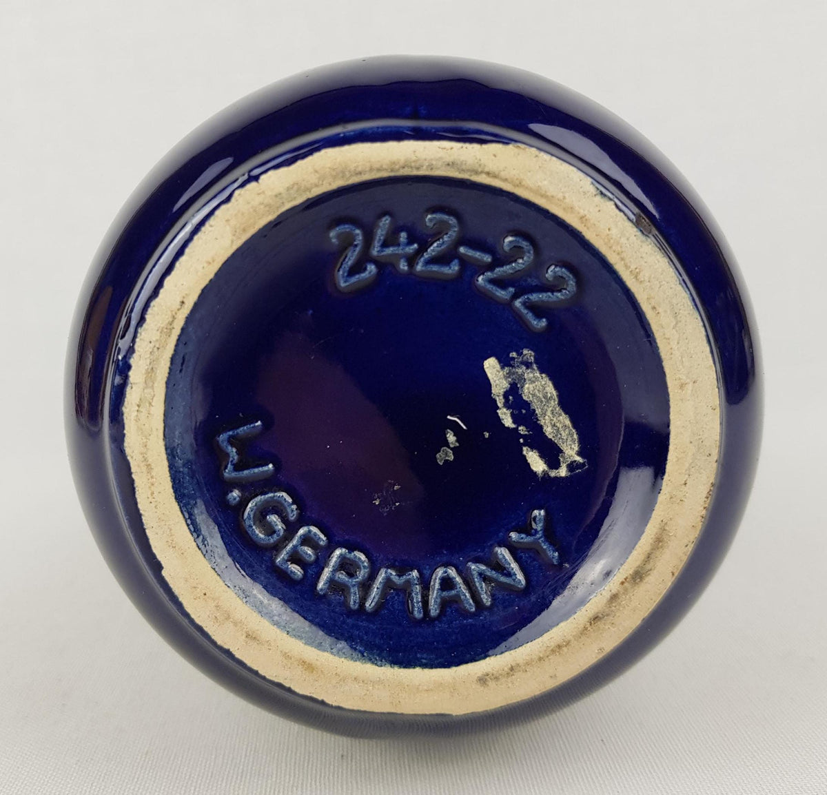 Vintage SCHEURICH KERAMIK Blue Vase With Black Fat Lava Decor 242-22 West German Pottery 1970s