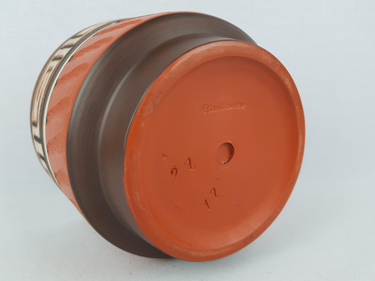 Vintage AKRU Alfred Krupp Klinker Planter Flower Pot With Incised Pattern West German Pottery 1950-60s