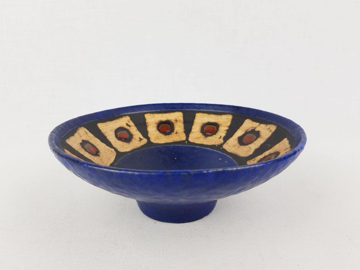 Vintage RUSCHA KERAMIK Stylish Blue Bowl with "Lapis" 749-1 West German Pottery 1960s
