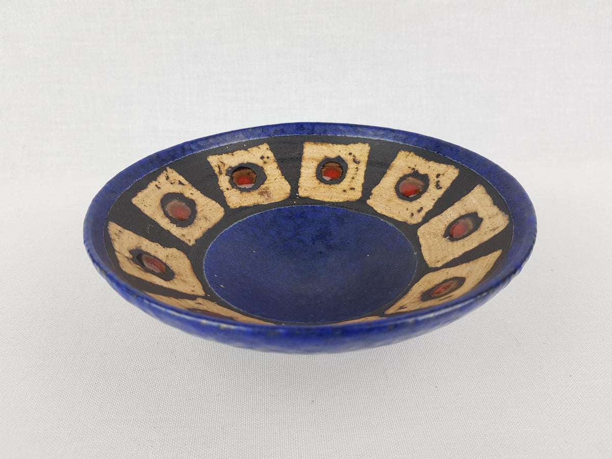 Vintage RUSCHA KERAMIK Stylish Blue Bowl with "Lapis" 749-1 West German Pottery 1960s