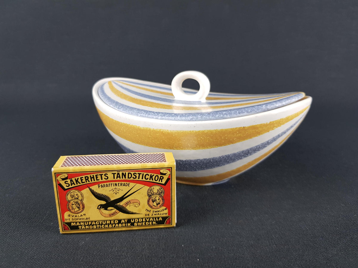 Vintage FLORA GOUDA HOLLAND Lidded Jar With Striped Decor 1238 Dutch Pottery 1960s