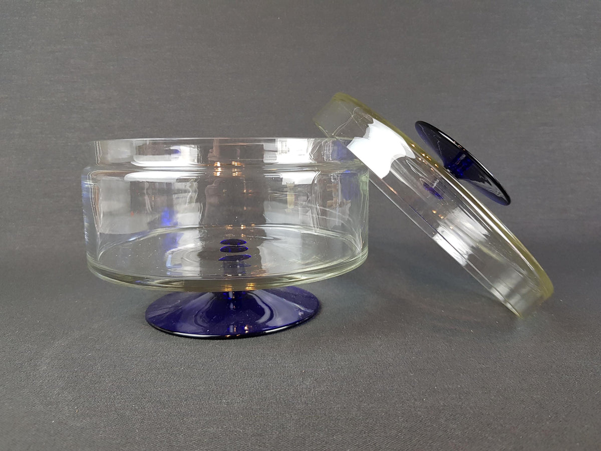 Vintage ROYAL LEERDAM KRISTALUNIE Blue and Clear Glass Cookie Jar by Floris Meydam Dutch Glass Art 60s 70s