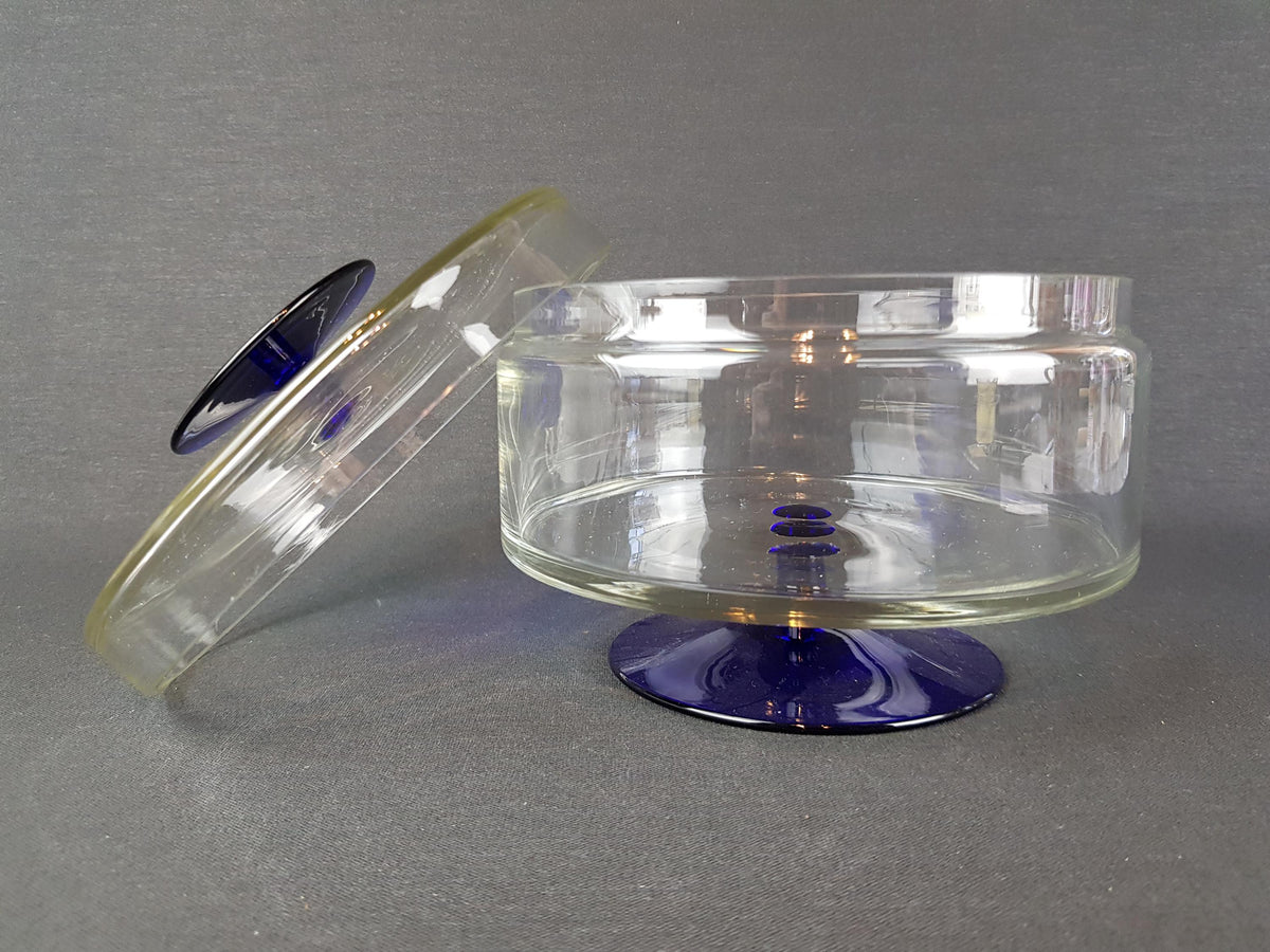 Vintage ROYAL LEERDAM KRISTALUNIE Blue and Clear Glass Cookie Jar by Floris Meydam Dutch Glass Art 60s 70s