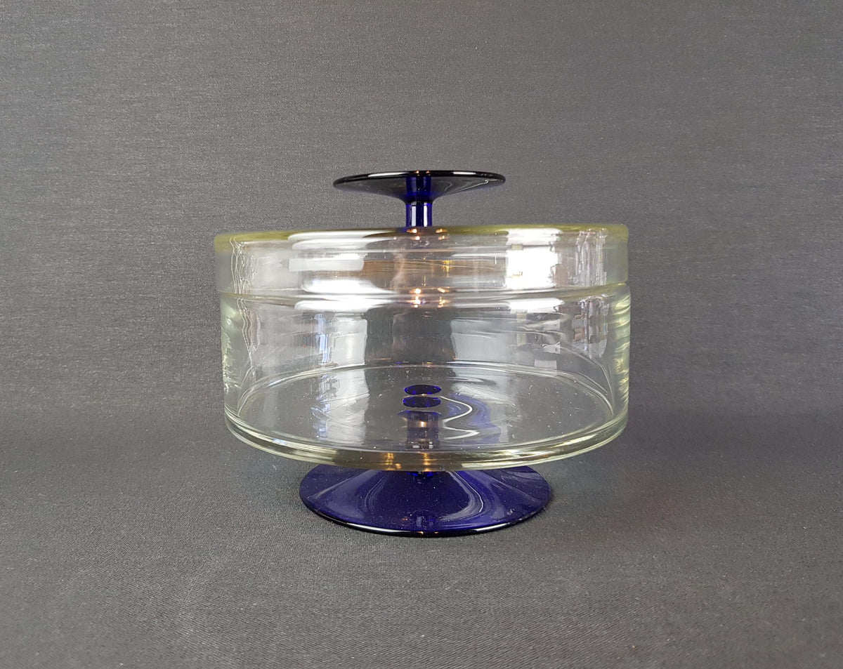Vintage ROYAL LEERDAM KRISTALUNIE Blue and Clear Glass Cookie Jar by Floris Meydam Dutch Glass Art 60s 70s