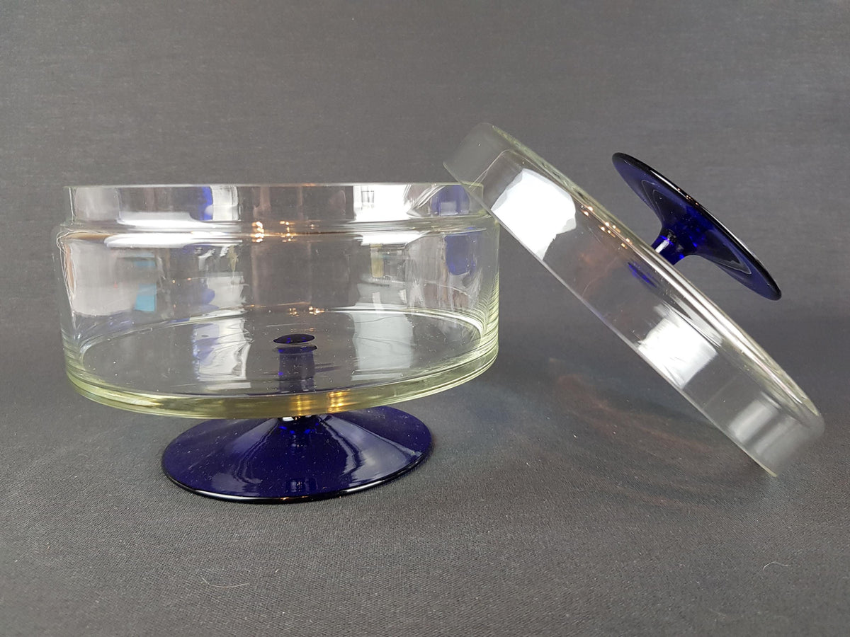 Vintage ROYAL LEERDAM KRISTALUNIE Blue and Clear Glass Cookie Jar by Floris Meydam Dutch Glass Art 60s 70s