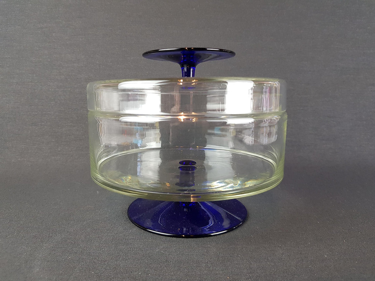 Vintage ROYAL LEERDAM KRISTALUNIE Blue and Clear Glass Cookie Jar by Floris Meydam Dutch Glass Art 60s 70s