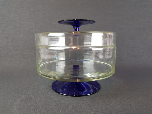 Vintage ROYAL LEERDAM KRISTALUNIE Blue and Clear Glass Cookie Jar by Floris Meydam Dutch Glass Art 60s 70s