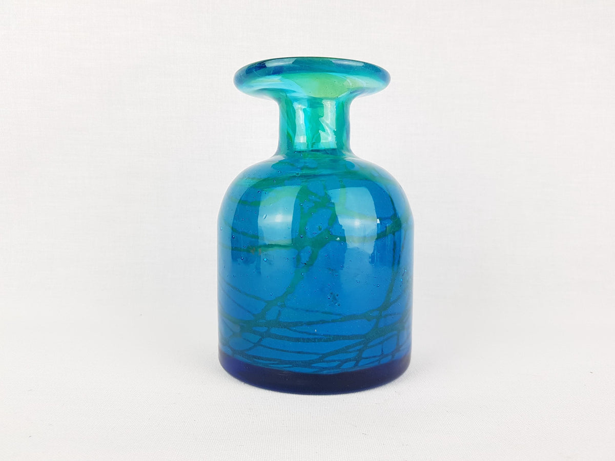 Vintage MDINA Blue and Green Glass Vase With Stripes Decor from Malta 1970s