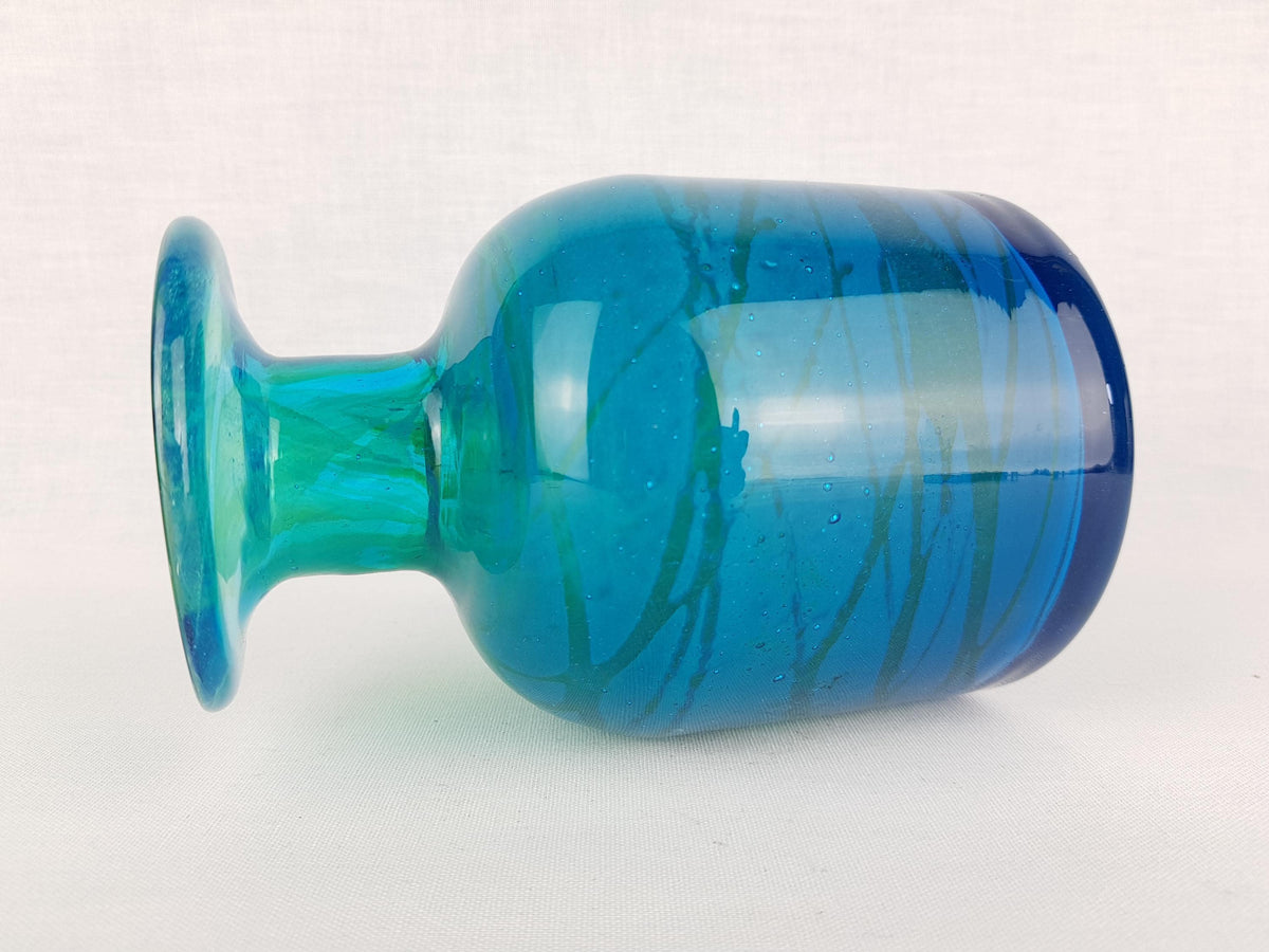Vintage MDINA Blue and Green Glass Vase With Stripes Decor from Malta 1970s