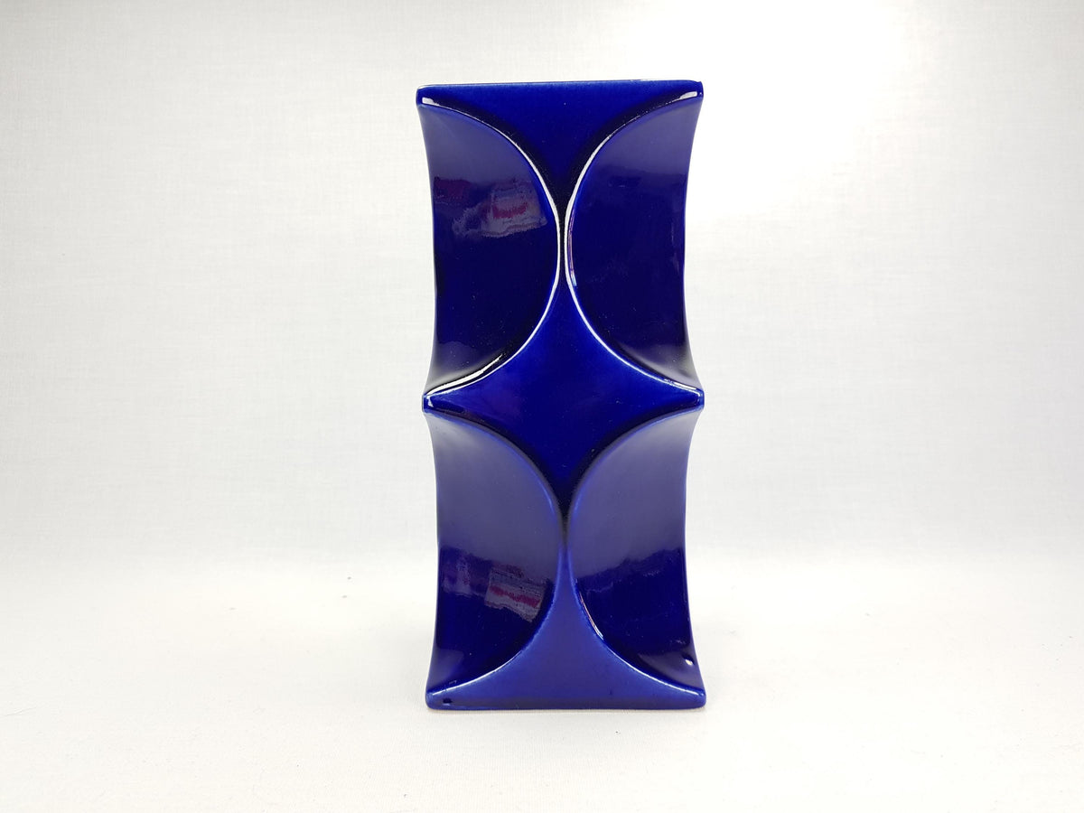 Vintage STEULER KERAMIK Dark Blue Candle Holder "Continua" 327-20 by Cari Zalloni 1970s West German Pottery