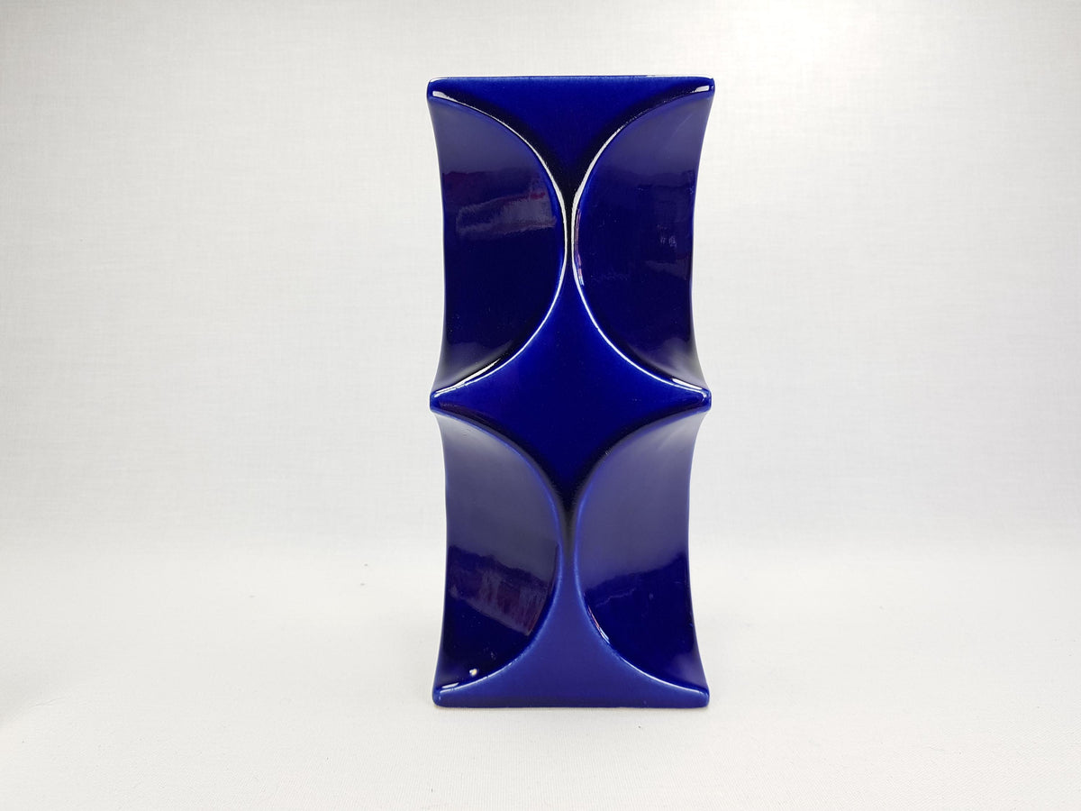 Vintage STEULER KERAMIK Dark Blue Candle Holder "Continua" 327-20 by Cari Zalloni 1970s West German Pottery